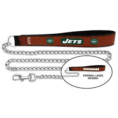 GameWear New York Jets Football Leather and Chain Leash - Medium