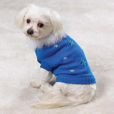 Pet Edge Bijou Sweaters with Feathered Collars - Medium-Winter Blue