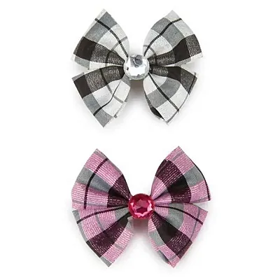 Pet Edge Aria Gingham Taffeta Dog Bows - Silver