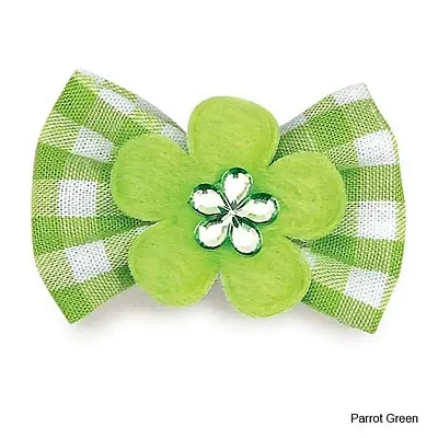 Pet Edge Aria Gingham Dog Bows - Parrot Green