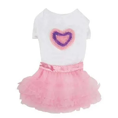 Pet Edge Chiffon Hearts Tee And Skirt Set - Medium