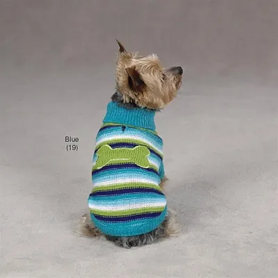 Pet Edge Brite Stripe Sweater - Blue - XX Small