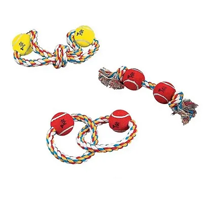 Pet Edge Rope & Tennis Ball Toys - Twin Loop (14&quot;)