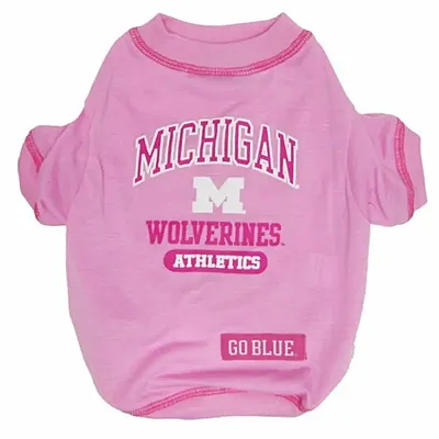 Pets First Michigan Wolverines Pink Dog Tee Shirt - Small